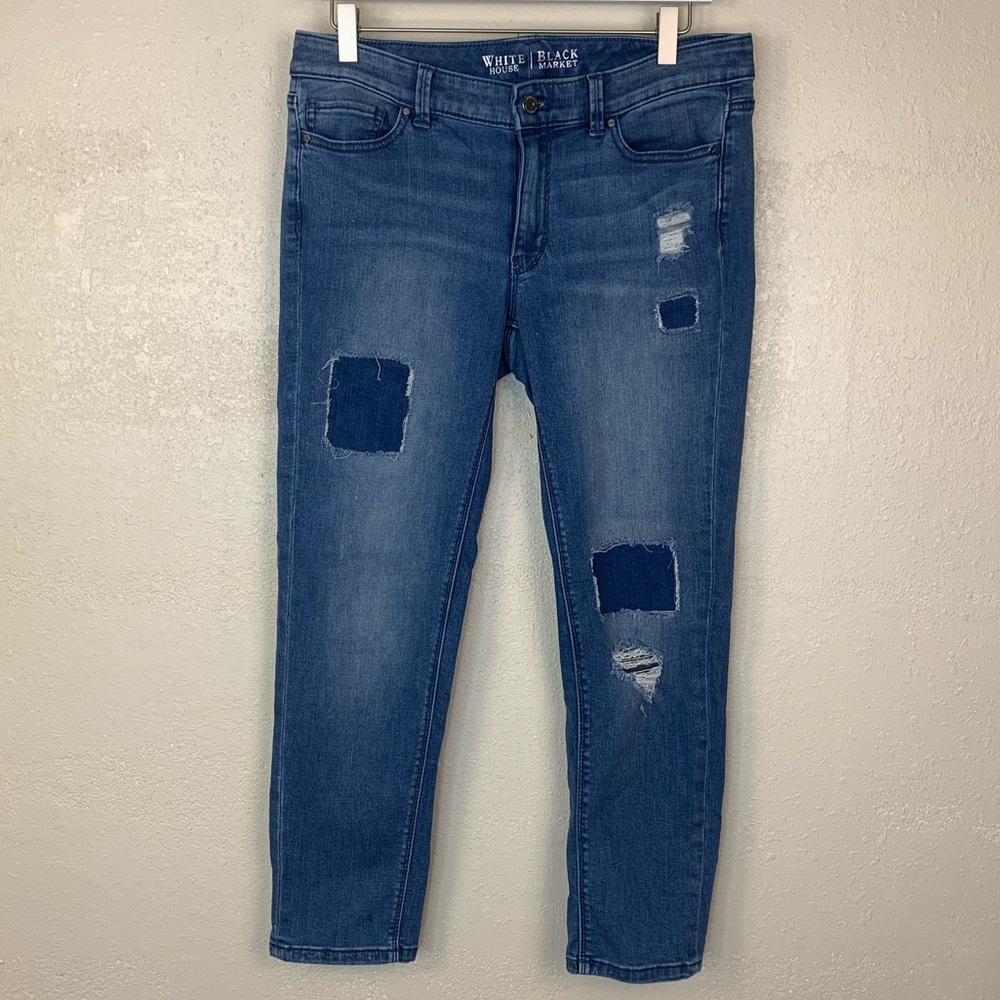 WHBM 6 Womens Patch Slim Cropped Jeans distressed